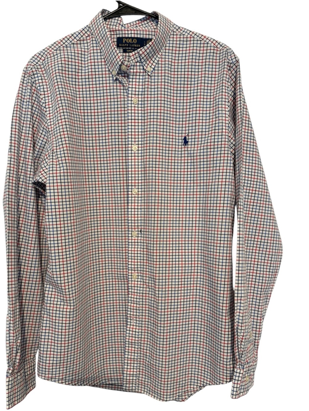 Ralph Lauren Men's Button-Down Shirt in White with Red & Blue Check